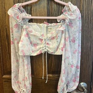 For Love And Lemons Pink Floral Crop Top